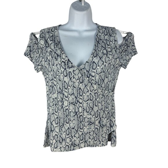 INC International Concepts Snake Print Cold Shoulder Top M V-Neck Short Sleeve - Picture 1 of 9